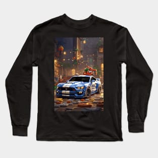 Technician American Muscle Car Blue and White Long Sleeve T-Shirt